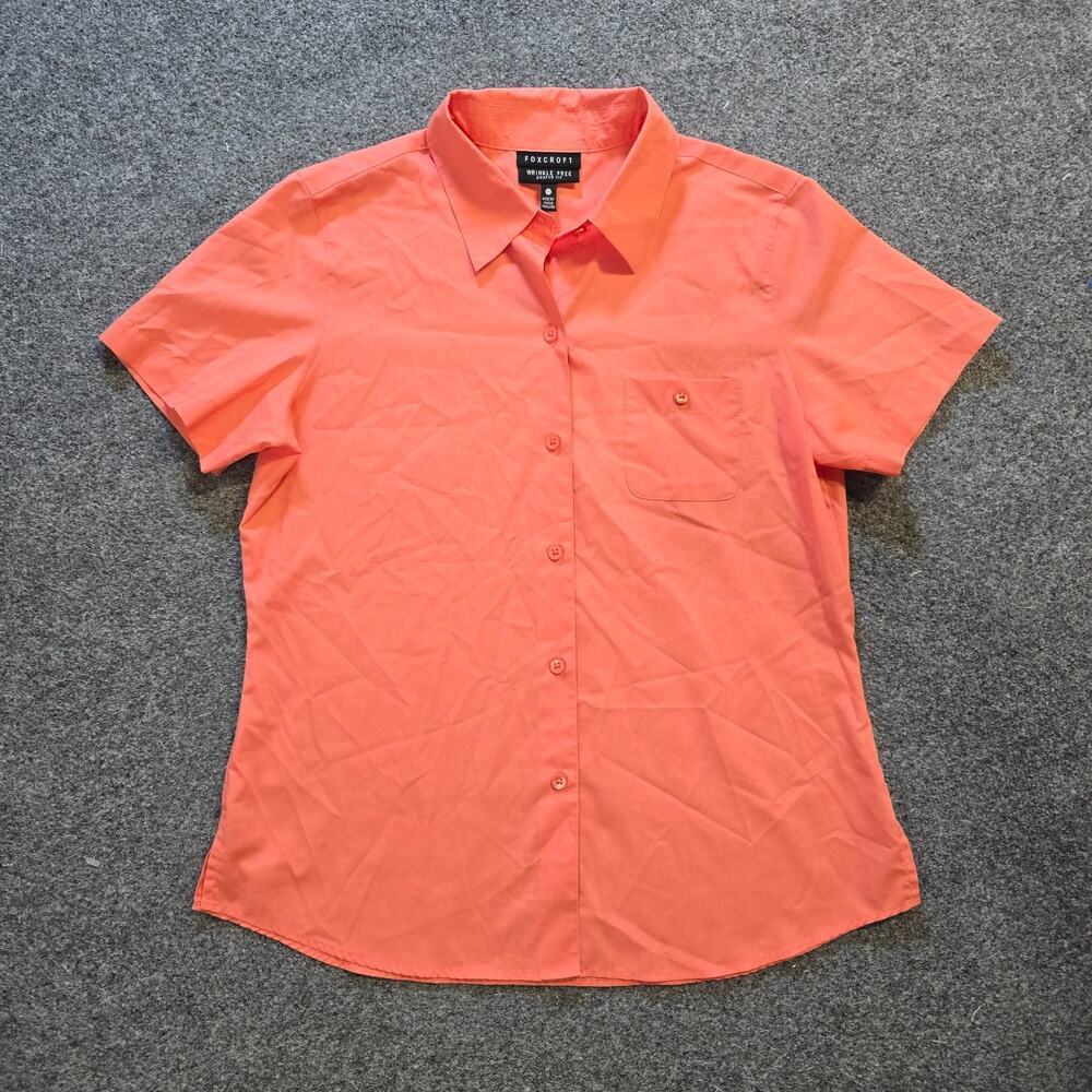 Foxcroft Top Women 12 Orange Button Short Sleeve No Iron Capsule Career Casual